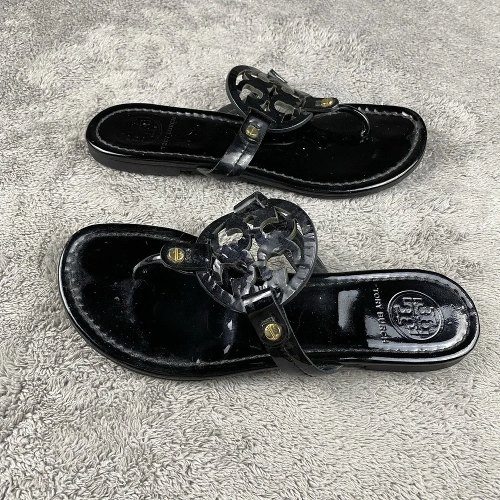 Tory Burch Miller Sandals Womens Size 6M Black Leather